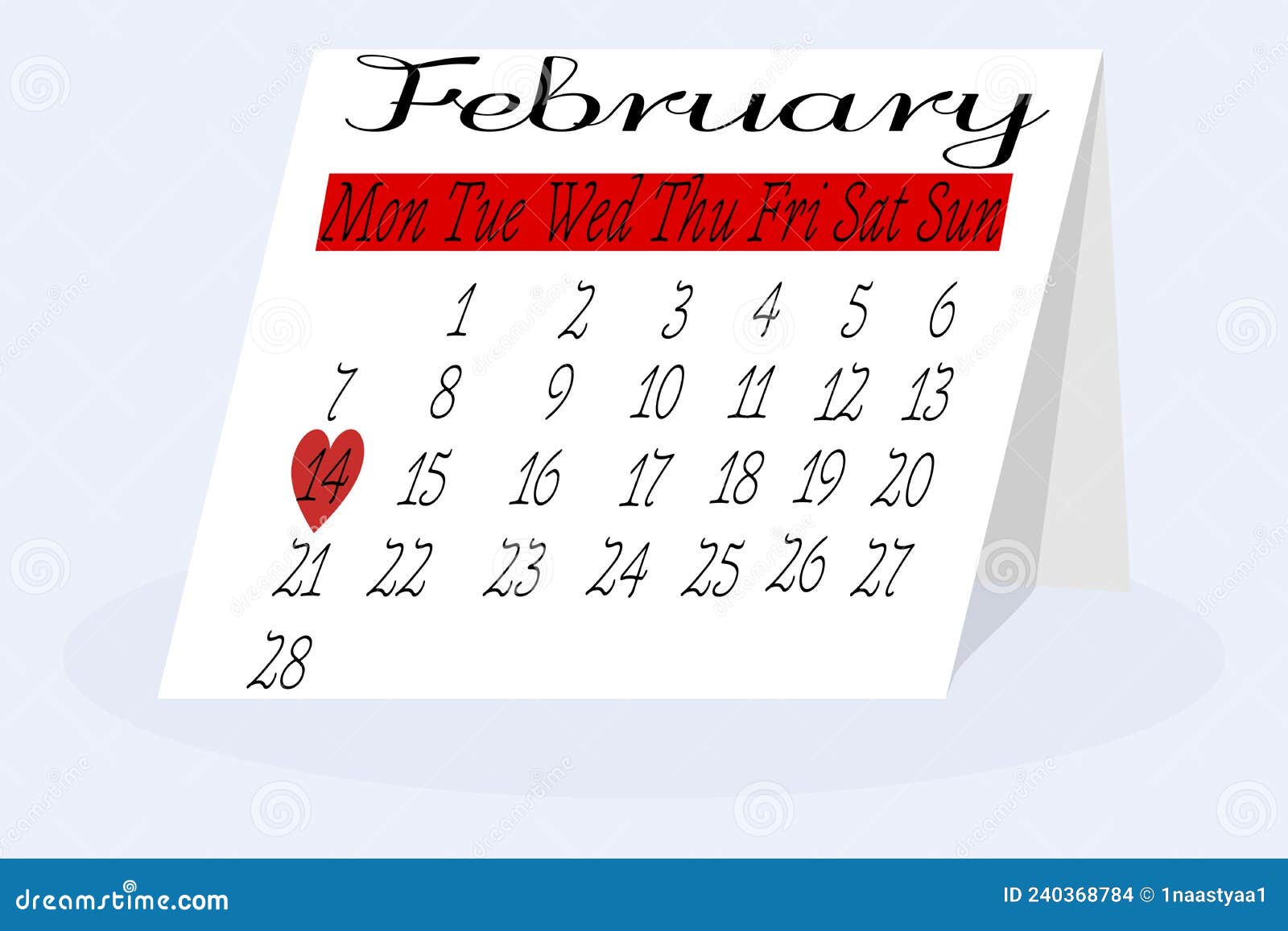 calendar with the marked number of valentine's day, february 14 on the calendar, valentine's day